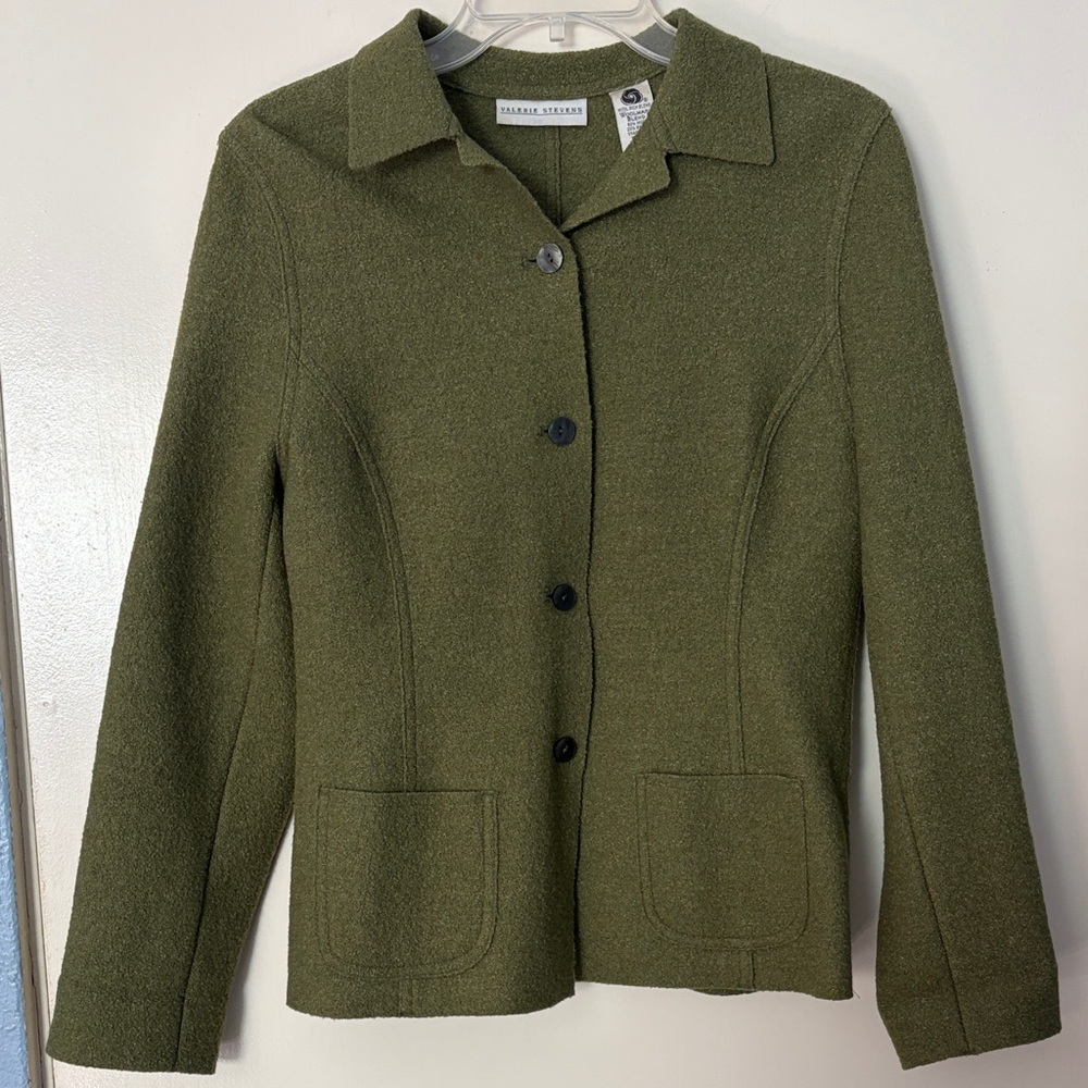 Vintage Valerie‎ Stevens Wool Blend Olive Blazer, size 4